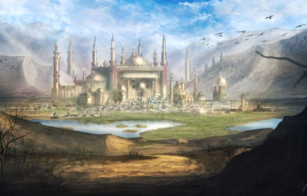 Оазис пустыни арт фэнтези