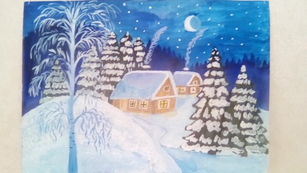 Зимний пейзаж карандашом для детей