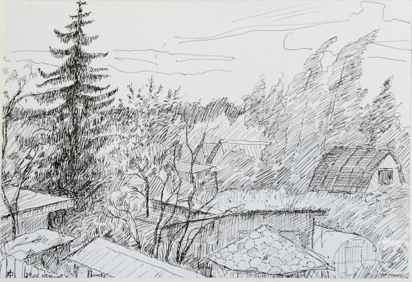 Пейзаж гелевой ручкой