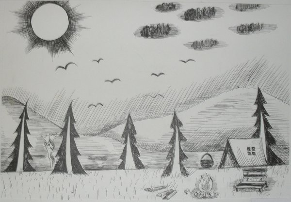 Пейзаж в графике легкий