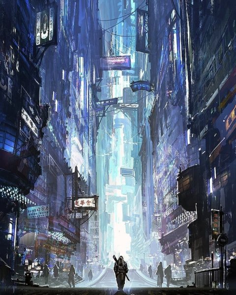 Cyberpunk City небоскребы