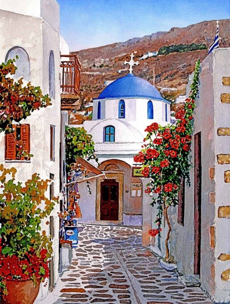Греческий дворик Корфу Крит живопись