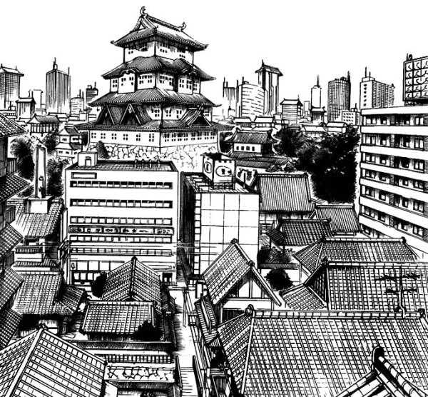 Японский город эскиз