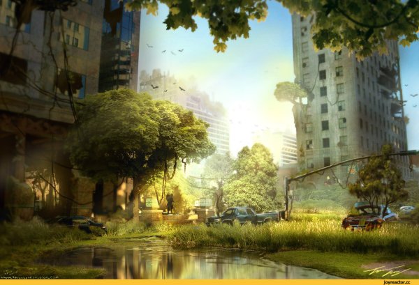 Разрушенный город с природой