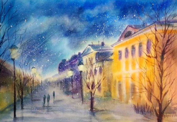 Зимний городской пейзаж маслом