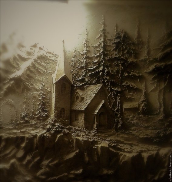 Барельеф домик в горах