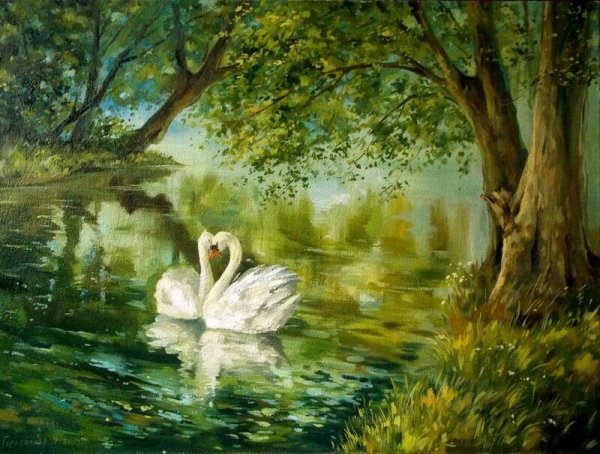 Лебеди живопись