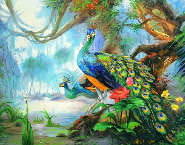 Павлины на ветке