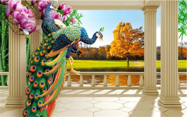 Павлин у водопада