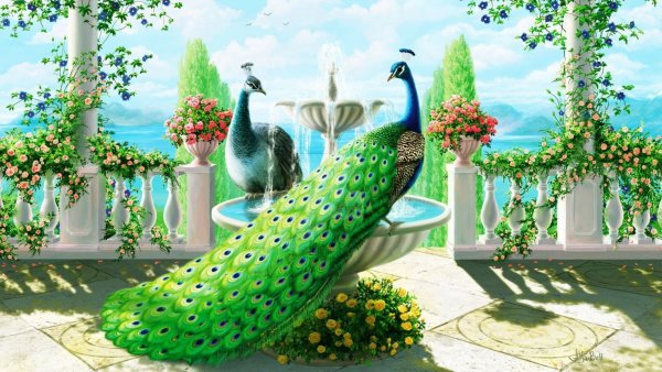 Алмазная мозаика 40х50 Павлины