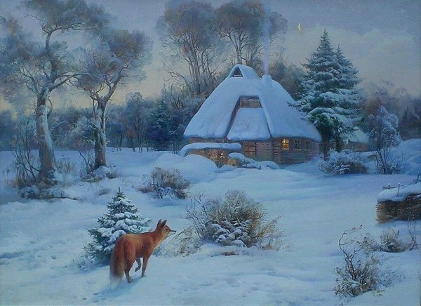 Зимний пейзаж с домиком