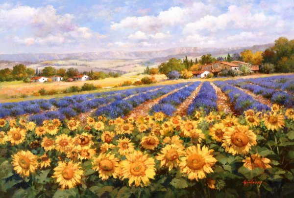 Пейзаж с подсолнухами живопись