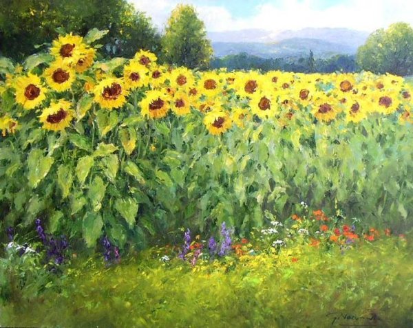 Красивые пейзажи живопись с подсолнухами