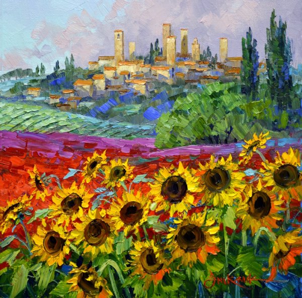 Красивый пейзаж с подсолнухами