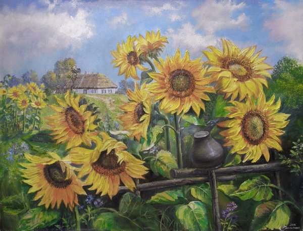 Жан Марк Жаньячик картины Подсолнухи