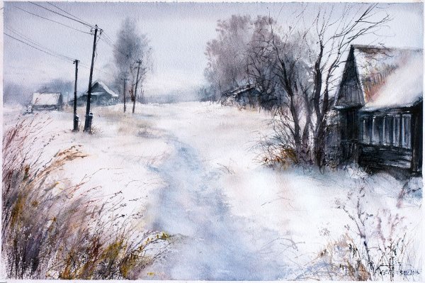 Деревня акварелью