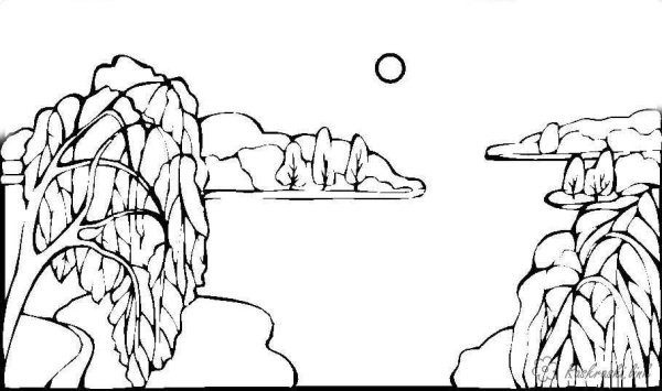 Осенний пейзаж раскраска