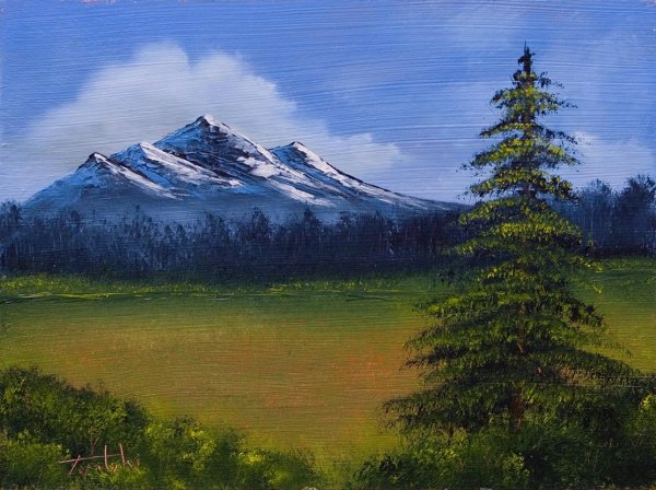 Горный пейзаж акварелью