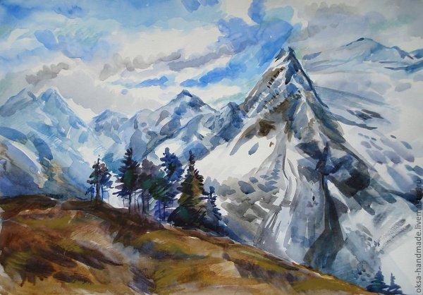 Горы цветными карандашами