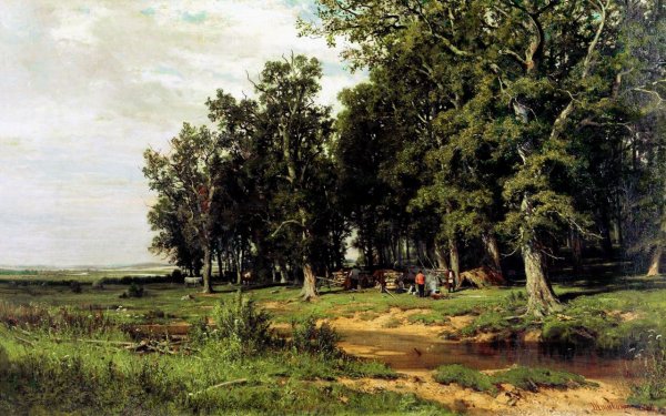 Иван Шишкин на покосе в дубовой роще