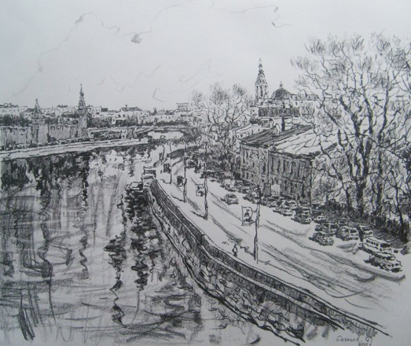 Городской пейзаж тушью