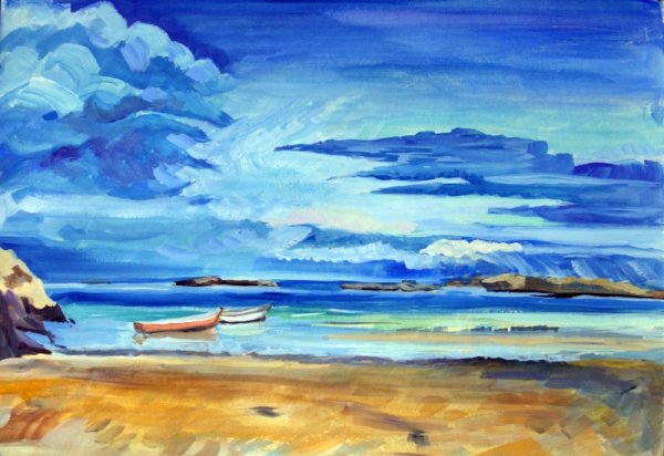 Морской пейзаж гуашью