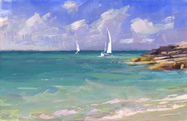 Морской пейзаж гуашью