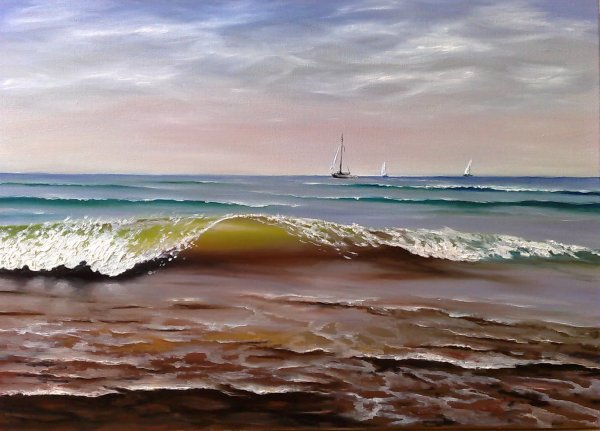 Пейзаж моря гуашью