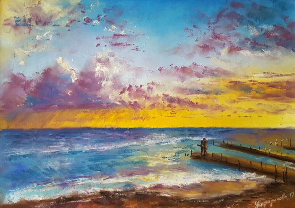 Морской пейзаж гуашью