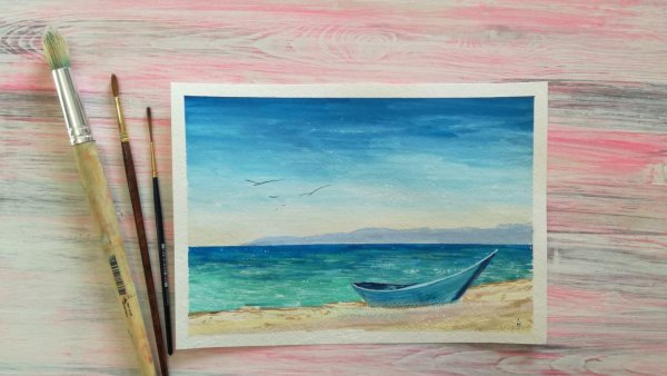 Рисование морской пейзаж