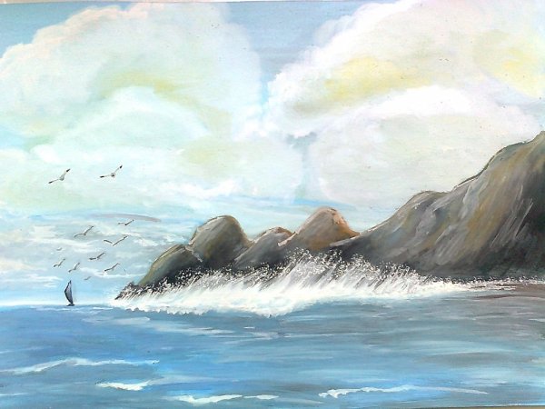 Морской пейзаж гуашью
