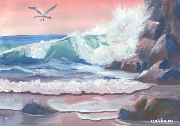 Морской пейзаж гуашью