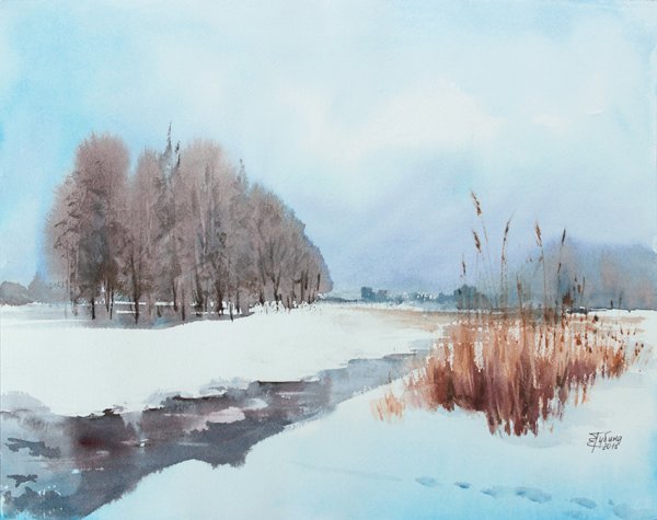 Екатерина Губина акварель зимний пейзаж