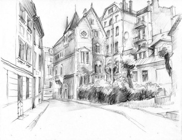 Графическая композиция городской пейзаж