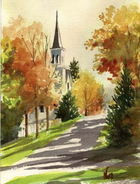 Осенний пейзаж акварелью