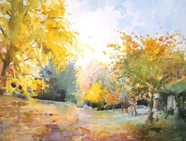 Осень живопись акварель