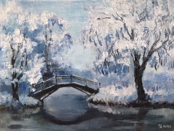 Зимний пейзаж акрилом