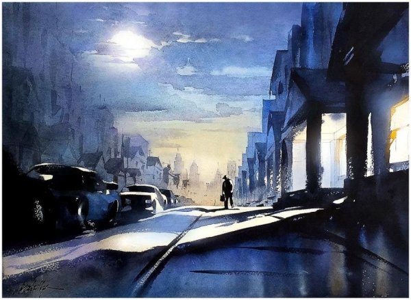 Томас Шаллер акварель зимняя