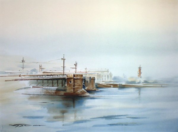 Ночной город акварелью