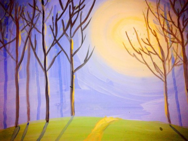 Весенний пейзаж гуашью