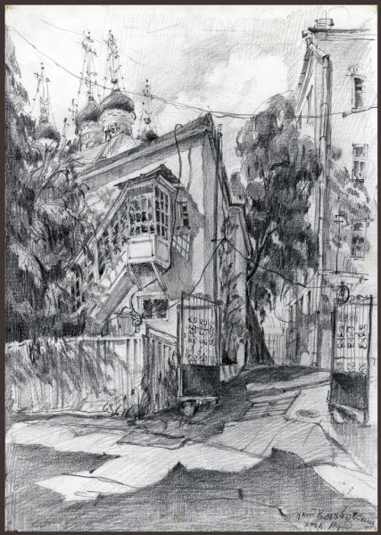 Городской пейзаж карандашом