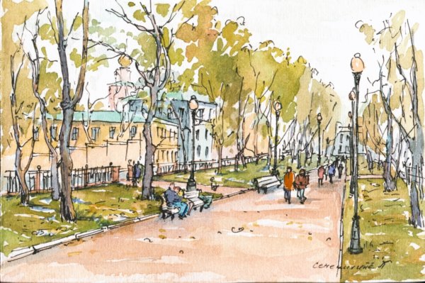 Город в перспективе карандашом