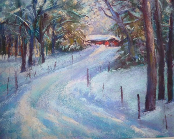 Зимний пейзаж цветными карандашами