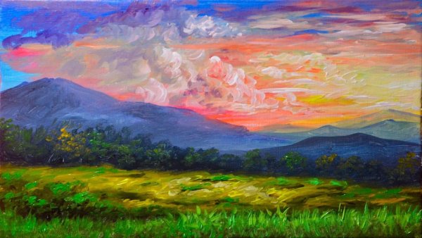 Закат в горах живопись