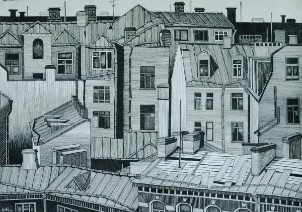 Городской пейзаж в графике