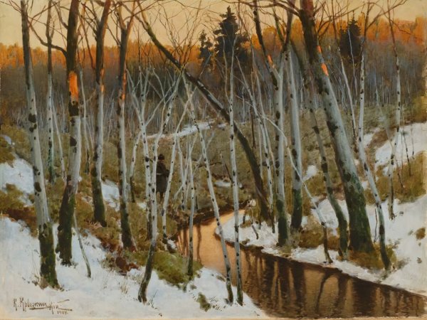 Зимний пейзаж со стогами Крыжицкий