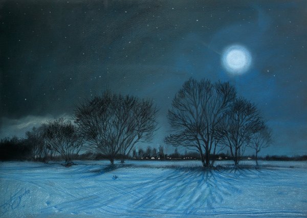 Ночной пейзаж пастелью