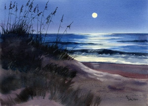 Ночной пейзаж гуашью