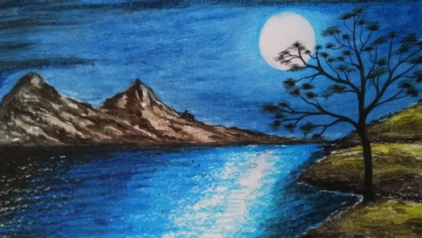 Ночной город пастелью