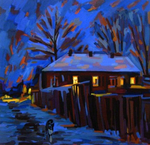 Городской пейзаж масляной пастелью